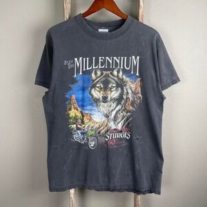 Vintage 2000 Sturgis Wolf Faded Biker Motorcycle Thrashed T Shirt Large